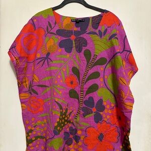 Gudrun Sjoden sleeveless, asymmetrical tunic, fuschia/orange/floral size M